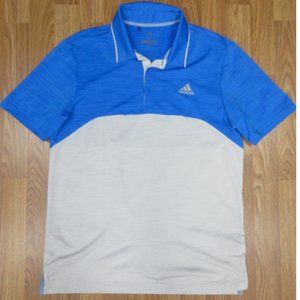 ADIDAS GOLF POLO SHIRT POLY/SPANDEX BLUE & LIGHT GRAY Sz MEDIUM, M